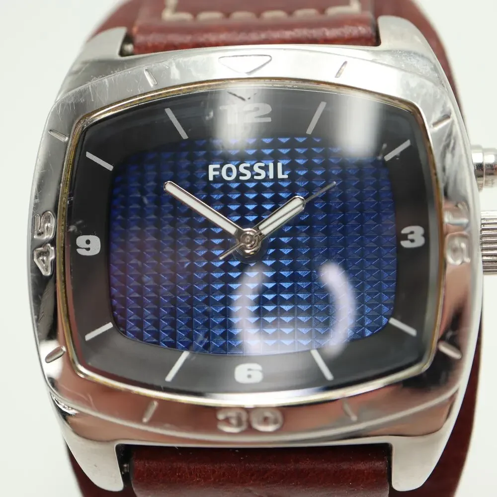 Fossil Kaleido Blue Silver Change 41mm Watch Brown Leather AM3695 w New Battery